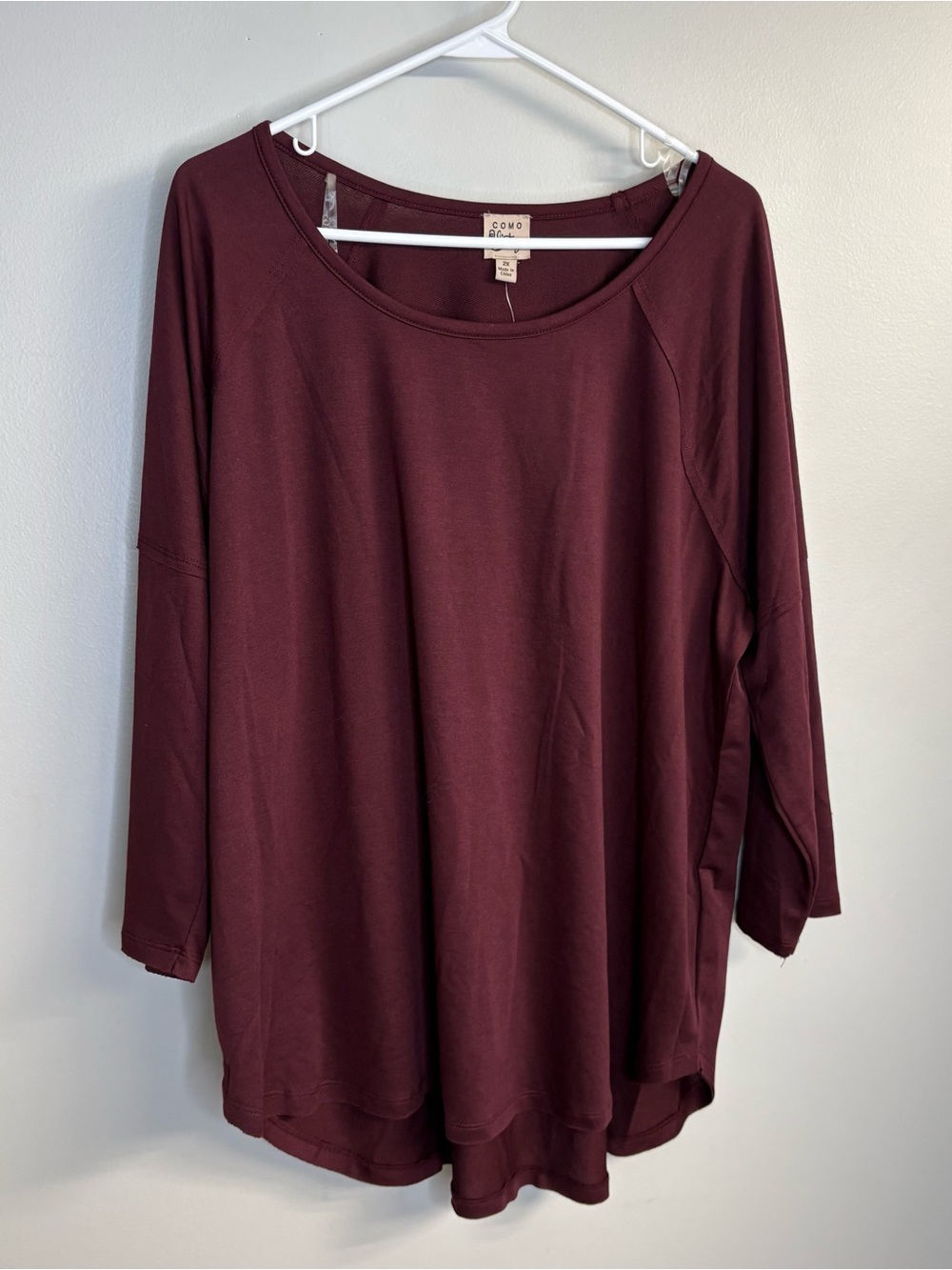 Como Vintage Deep Wine Long Sleeve Scoop Neck Top